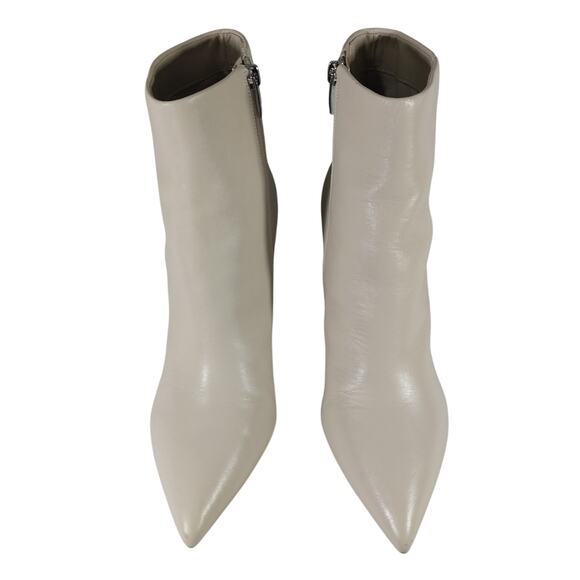NWOT! MARC FISHER! CREAM BEIGE GENUINE LEATHER POINTY TIE ZIPPER BOOTS! SZ 10M - Picture 4 of 11